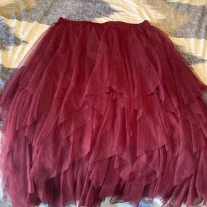 Maroon Tulle Midi Skirt